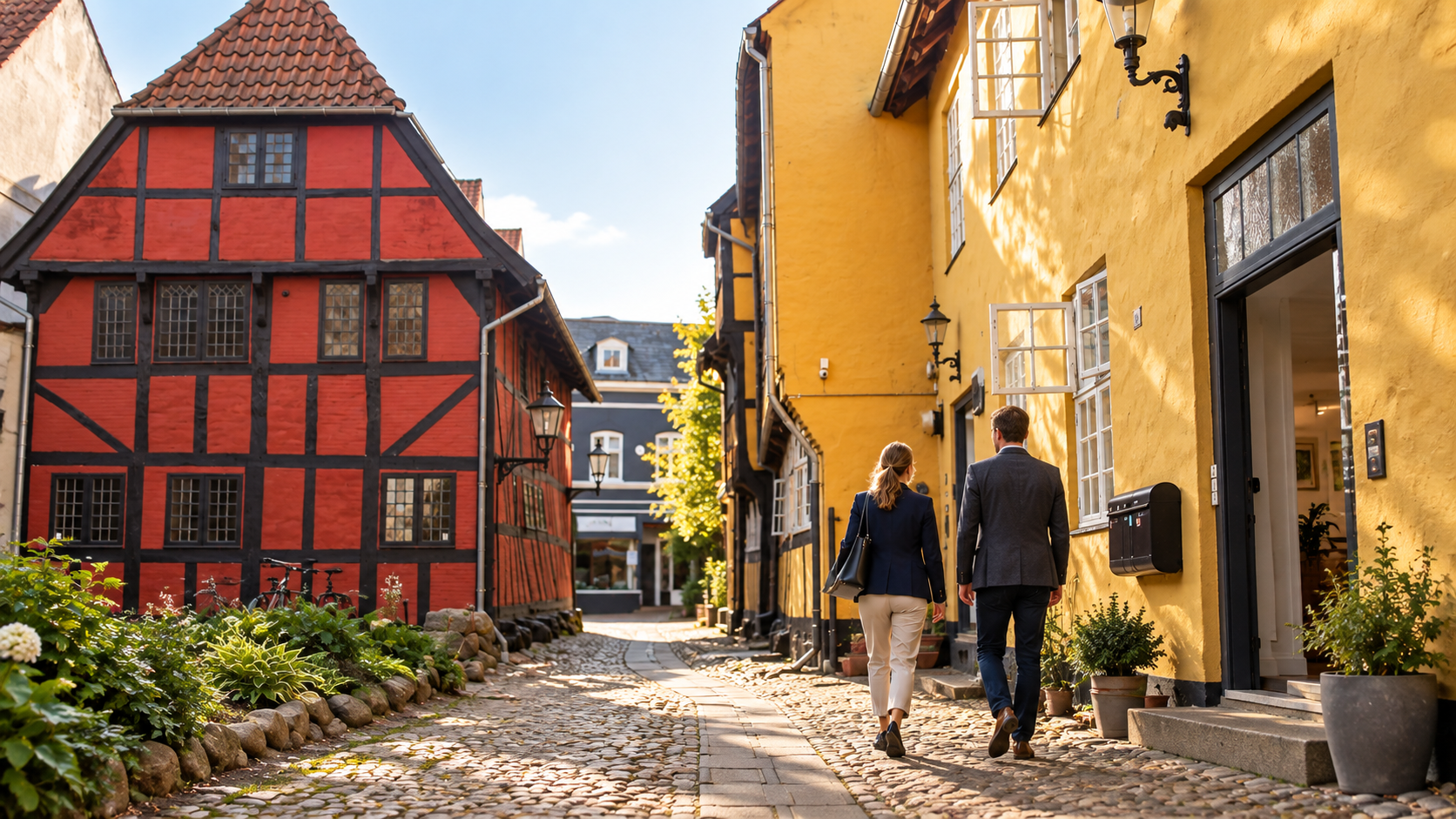 To mennesker set bagfra ved en indgang i Koldings gamle by.